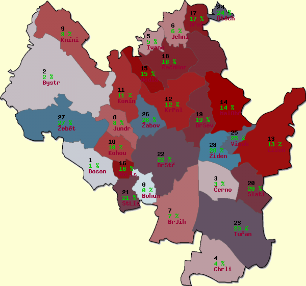 Náhled generované mapy - Brno městské části